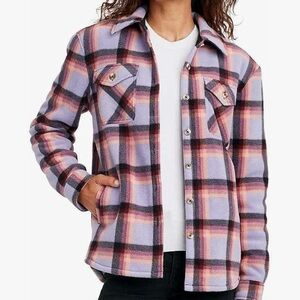 Sage Women long sleeve plaid super plush Sherpa lined fleece shirt jacket NWT